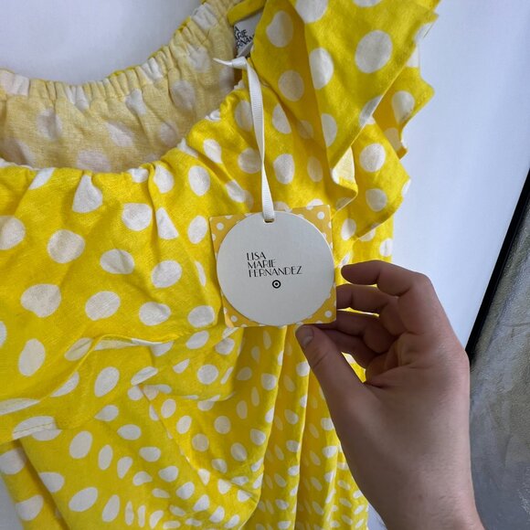 Lisa Marie Fernandez Target One Shoulder Dress Size 3X Linen Blend Polka Dot - Picture 5 of 8